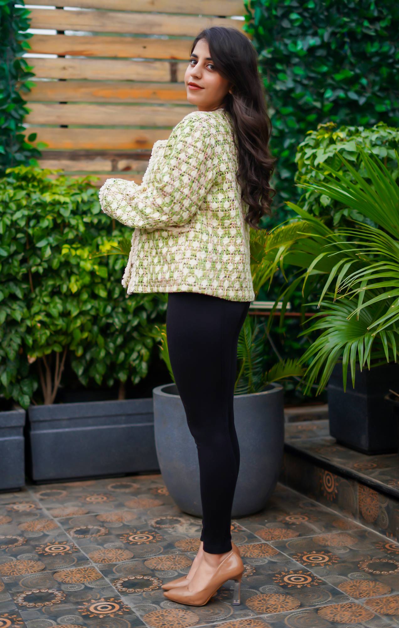 Tweed Jacket with Lace Detailing for Women