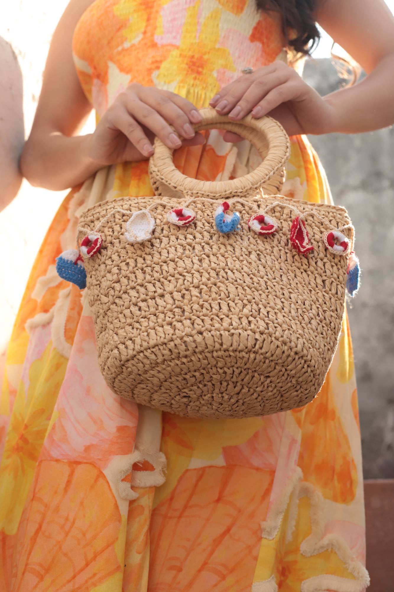 Raffia Hand Bag with Crochet Detailing for Women