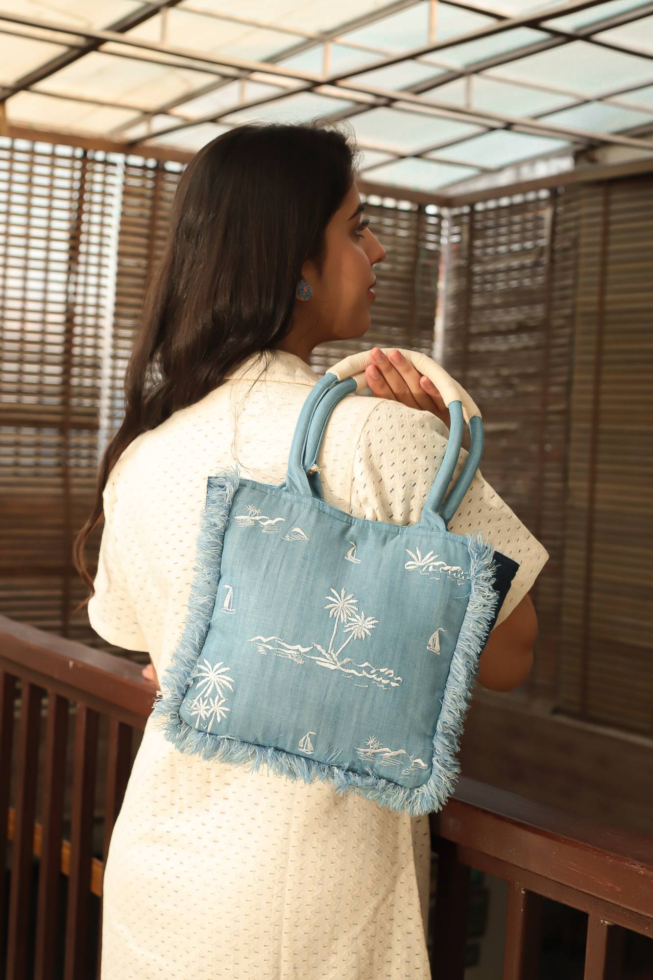 Embroidered Denim Hand Bag for Women