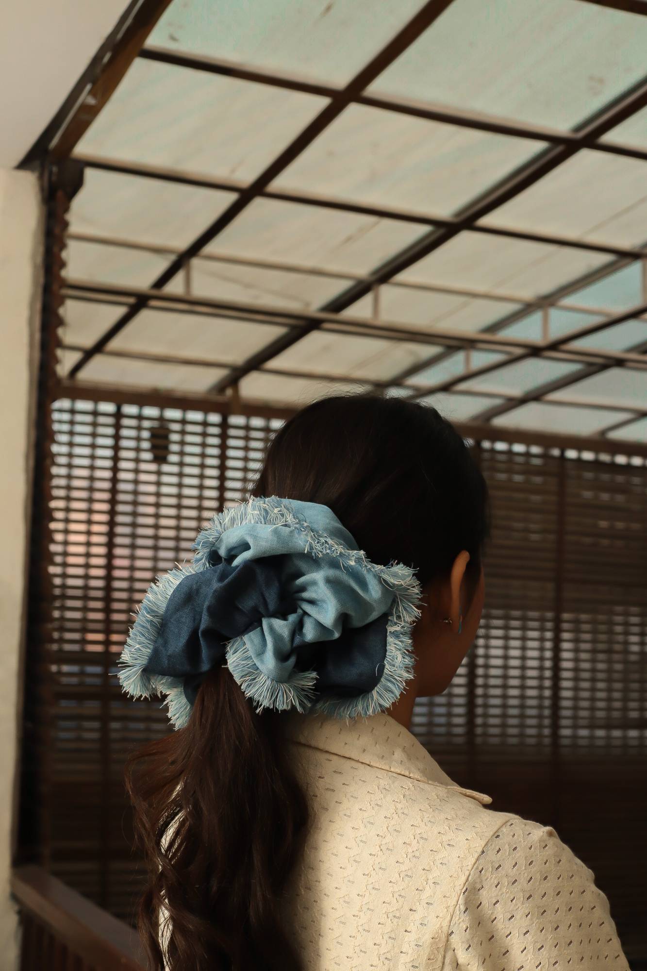 Denim Colorblock Scrunchie for Women