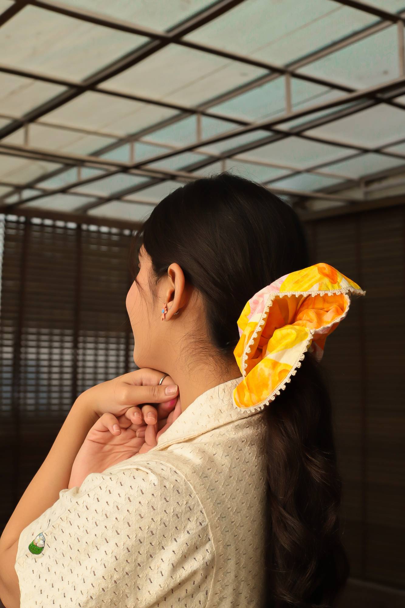 Floral Scrunchie with Lace Detailing for Women