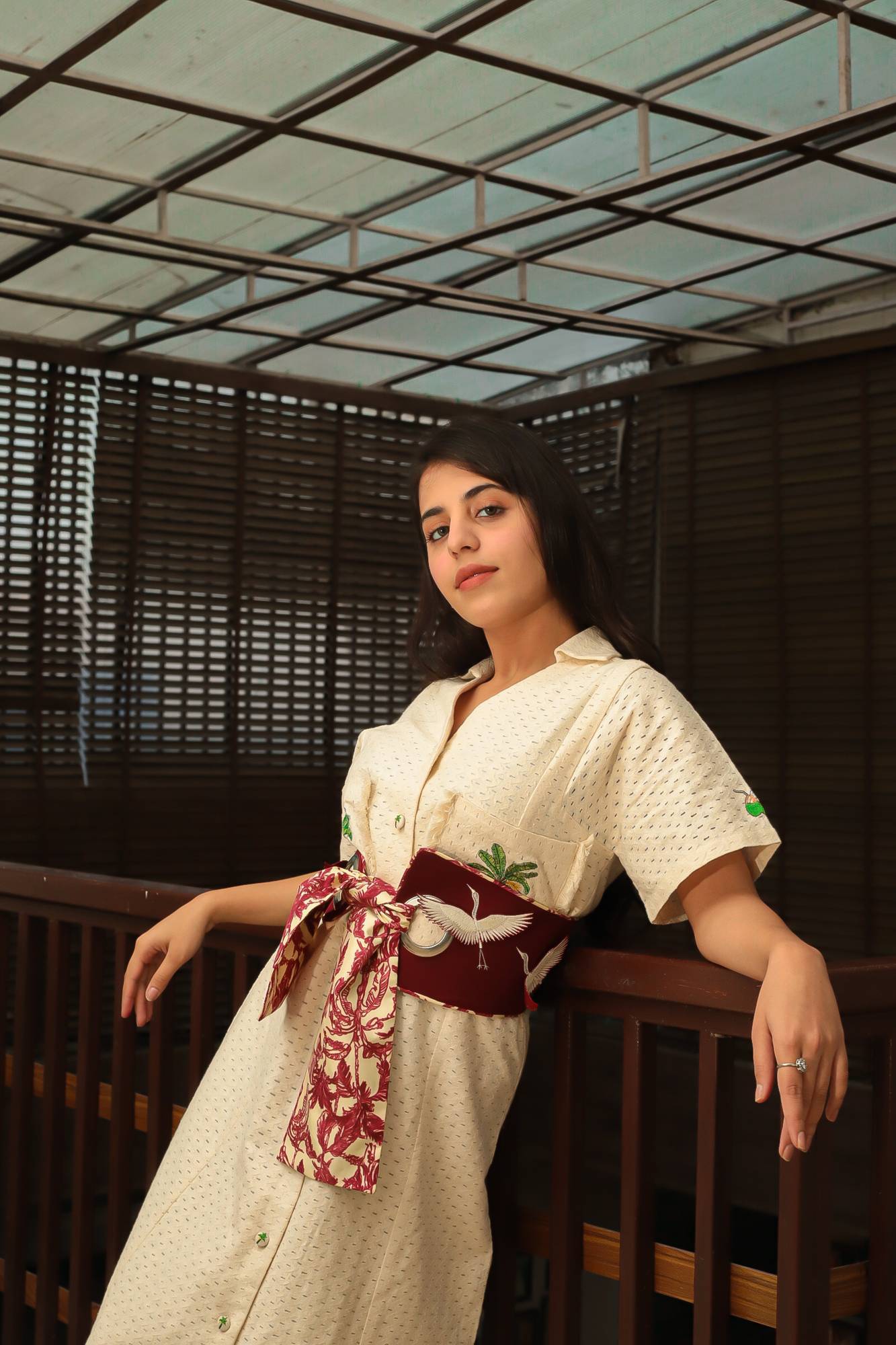 Embroidered Belt with Printed Scarf for Women