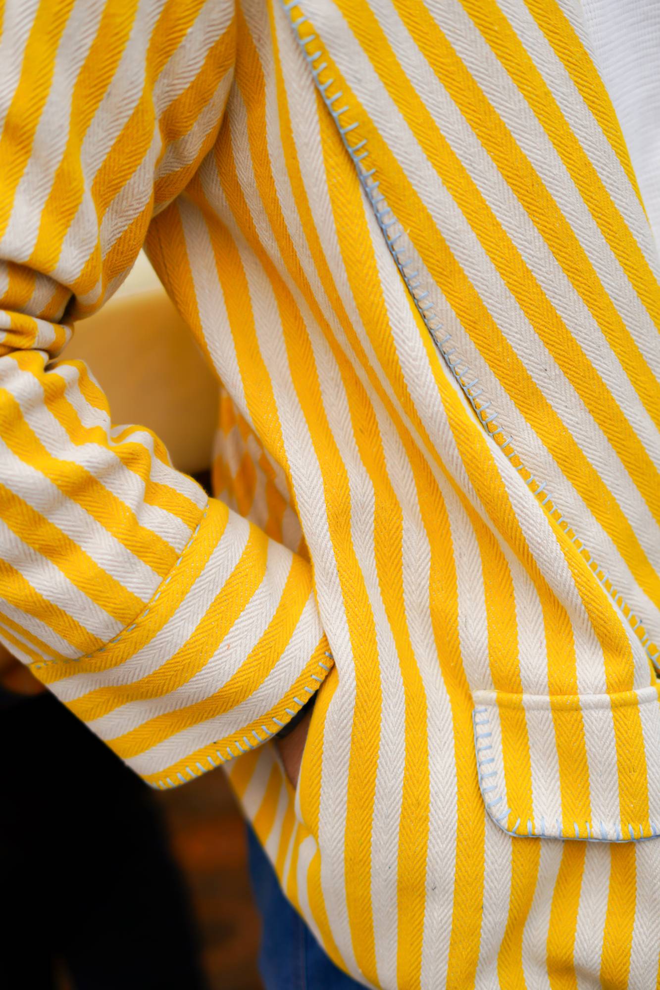 Handloom Stripes Jacket with Hand Embroidery Detailing for Men