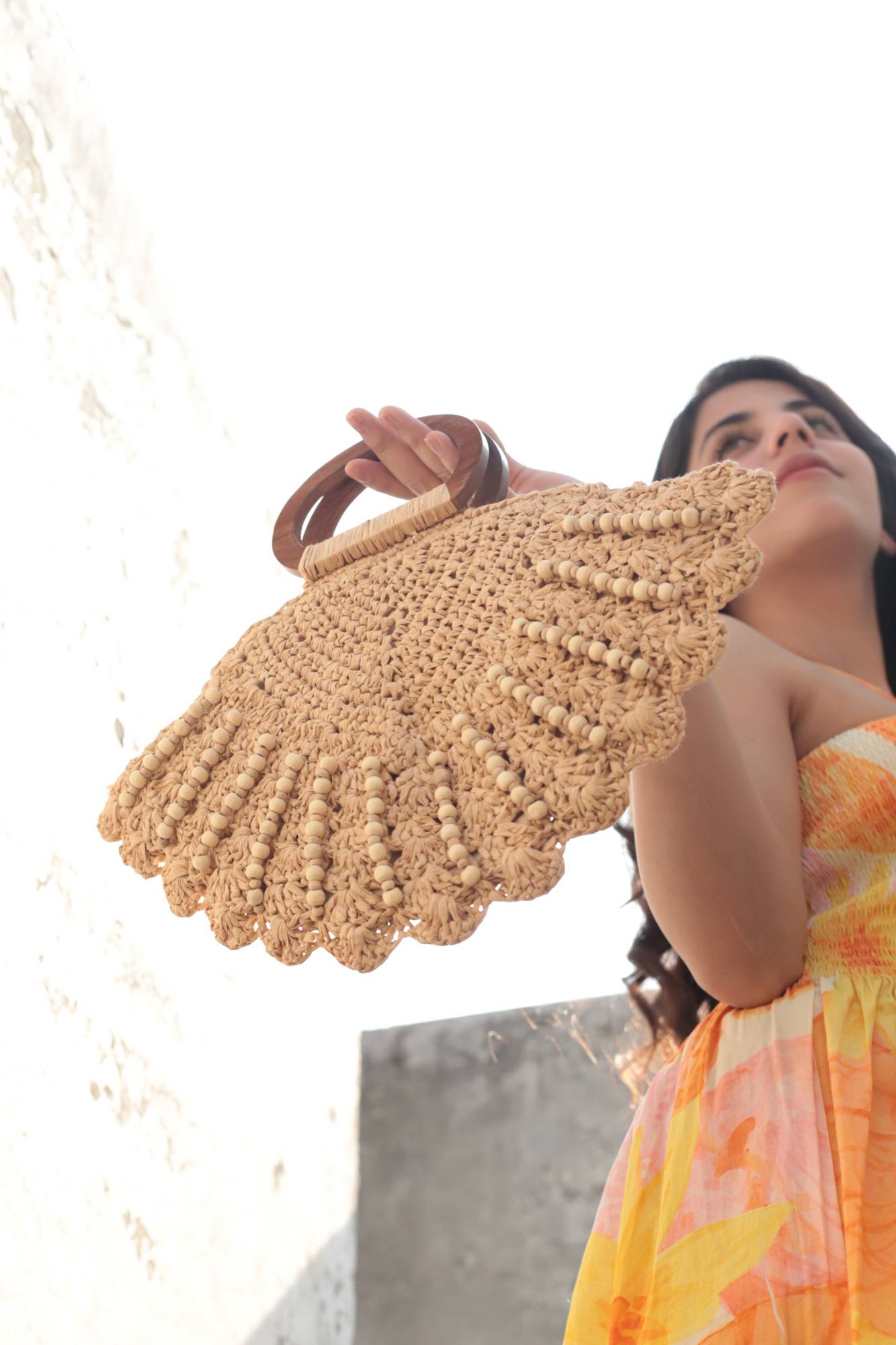 Shell Shaped Raffia Hand Bag for Women