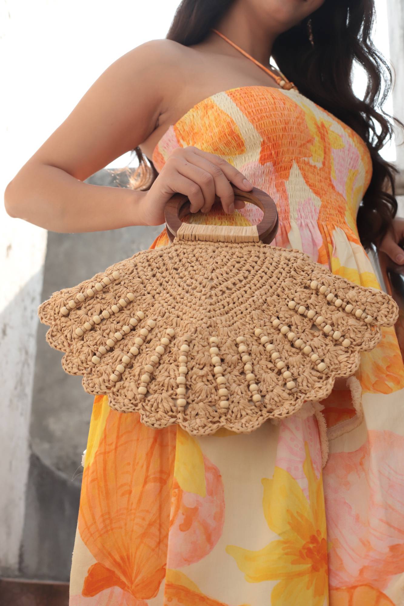 Shell Shaped Raffia Hand Bag for Women