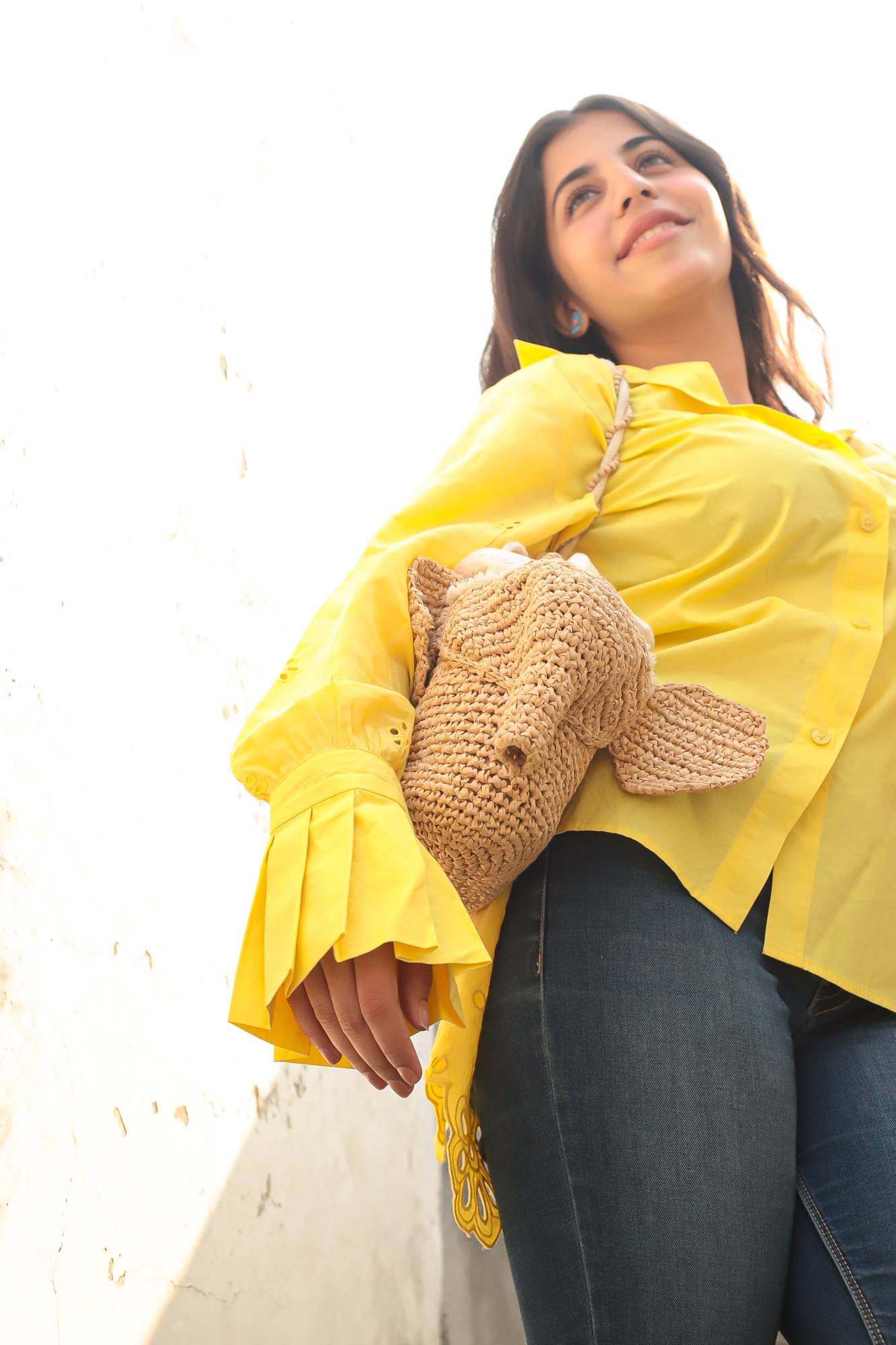 Elephant Shaped Raffia Shoulder Bag for Women