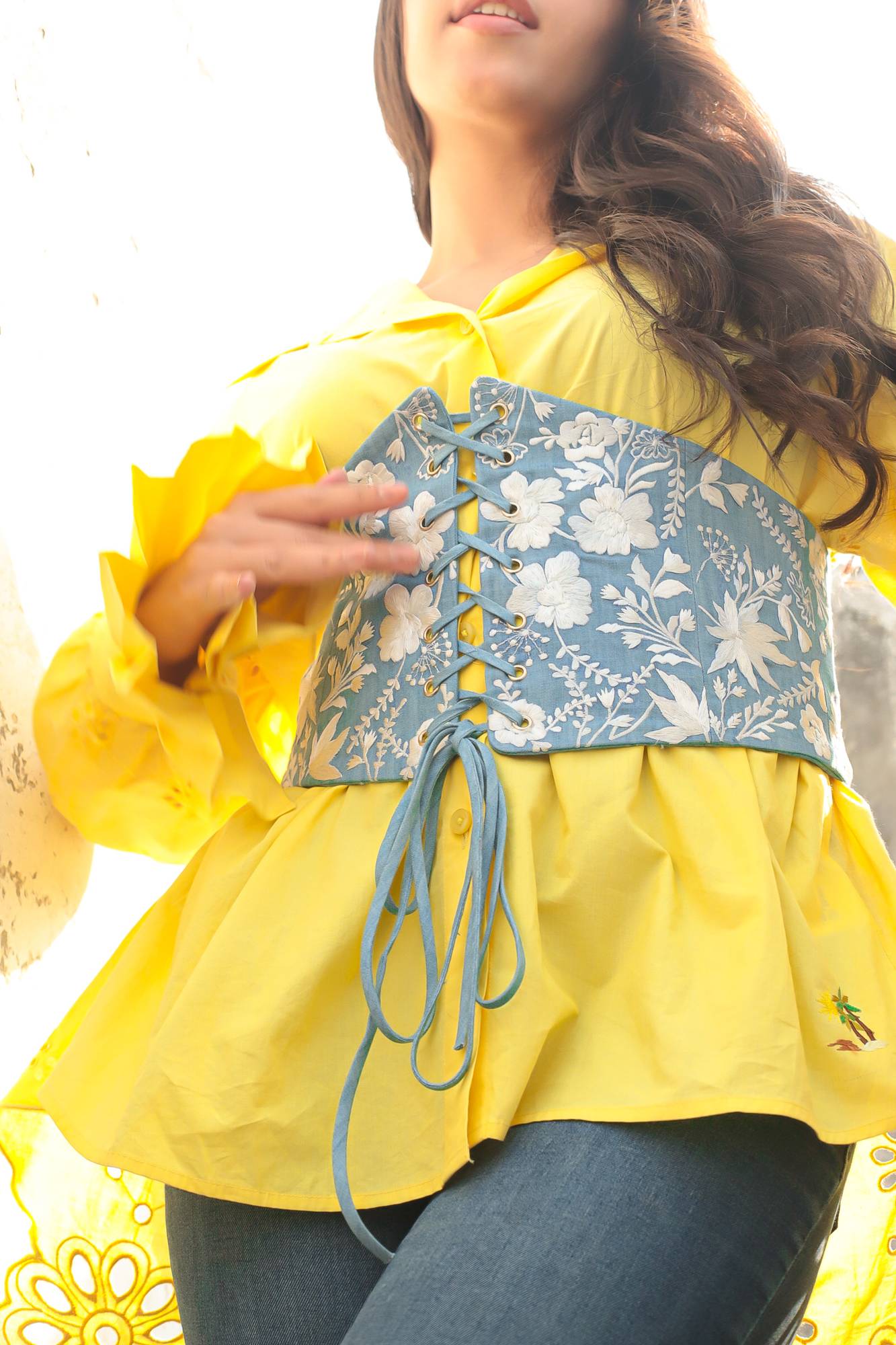 Denim Embroidered Belt for Women