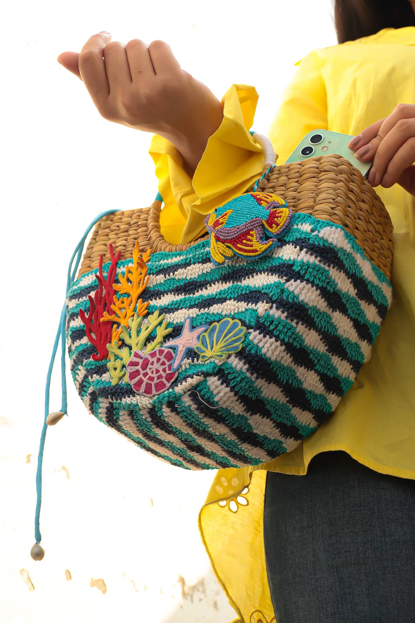 Bamboo Hand Bag with Crochet Detailing for Women