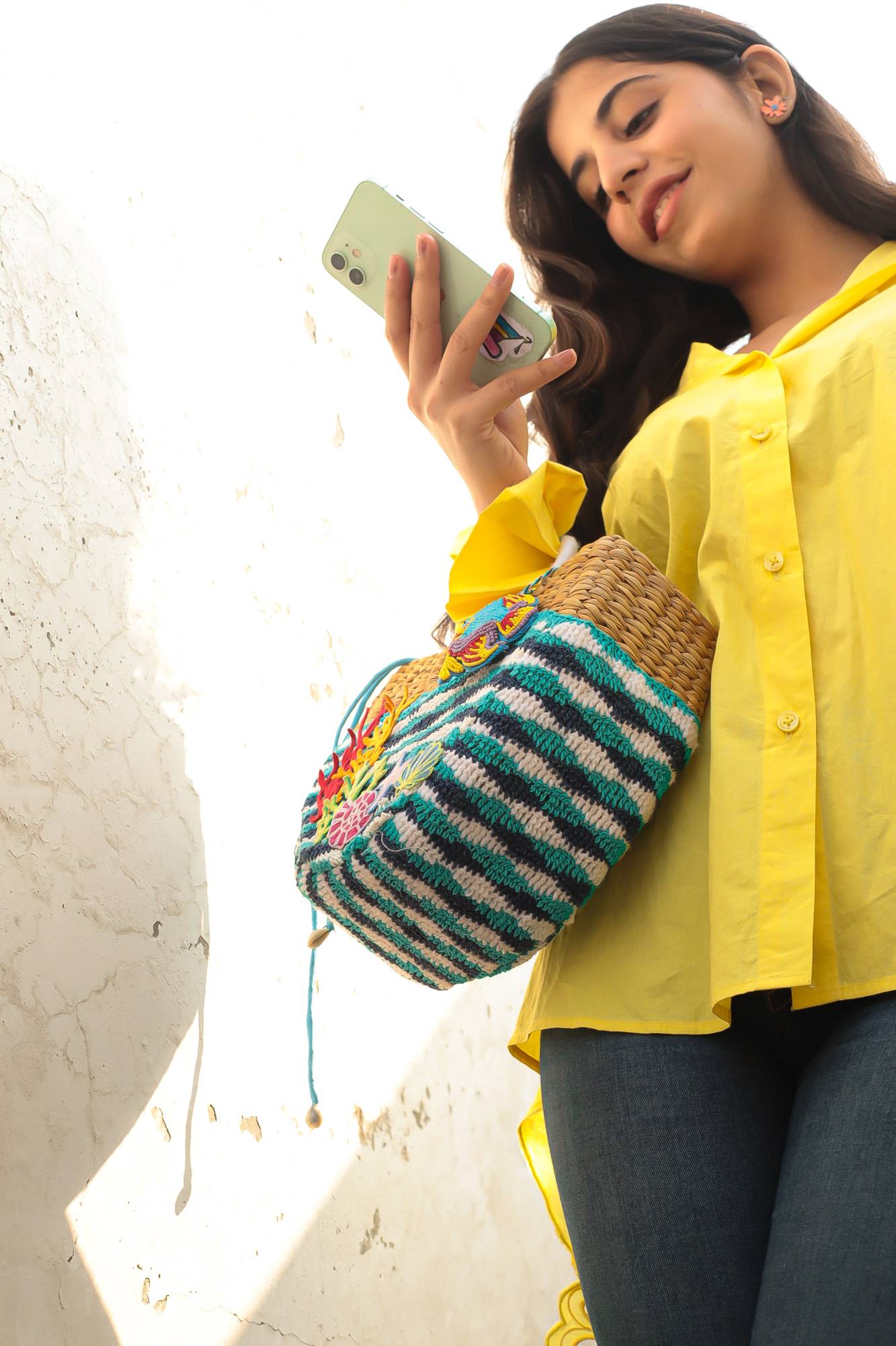 Bamboo Hand Bag with Crochet Detailing for Women