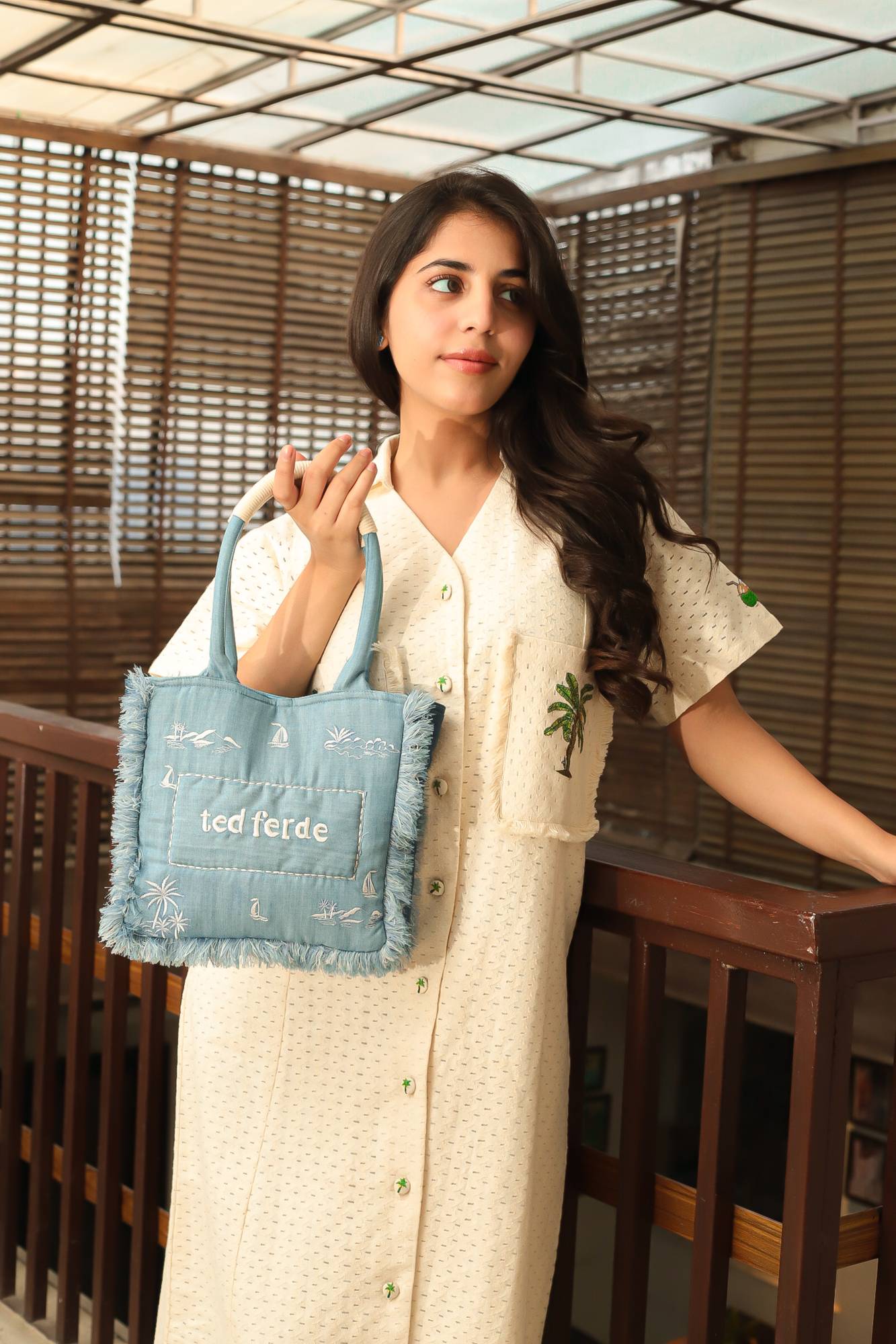 Embroidered Denim Hand Bag for Women