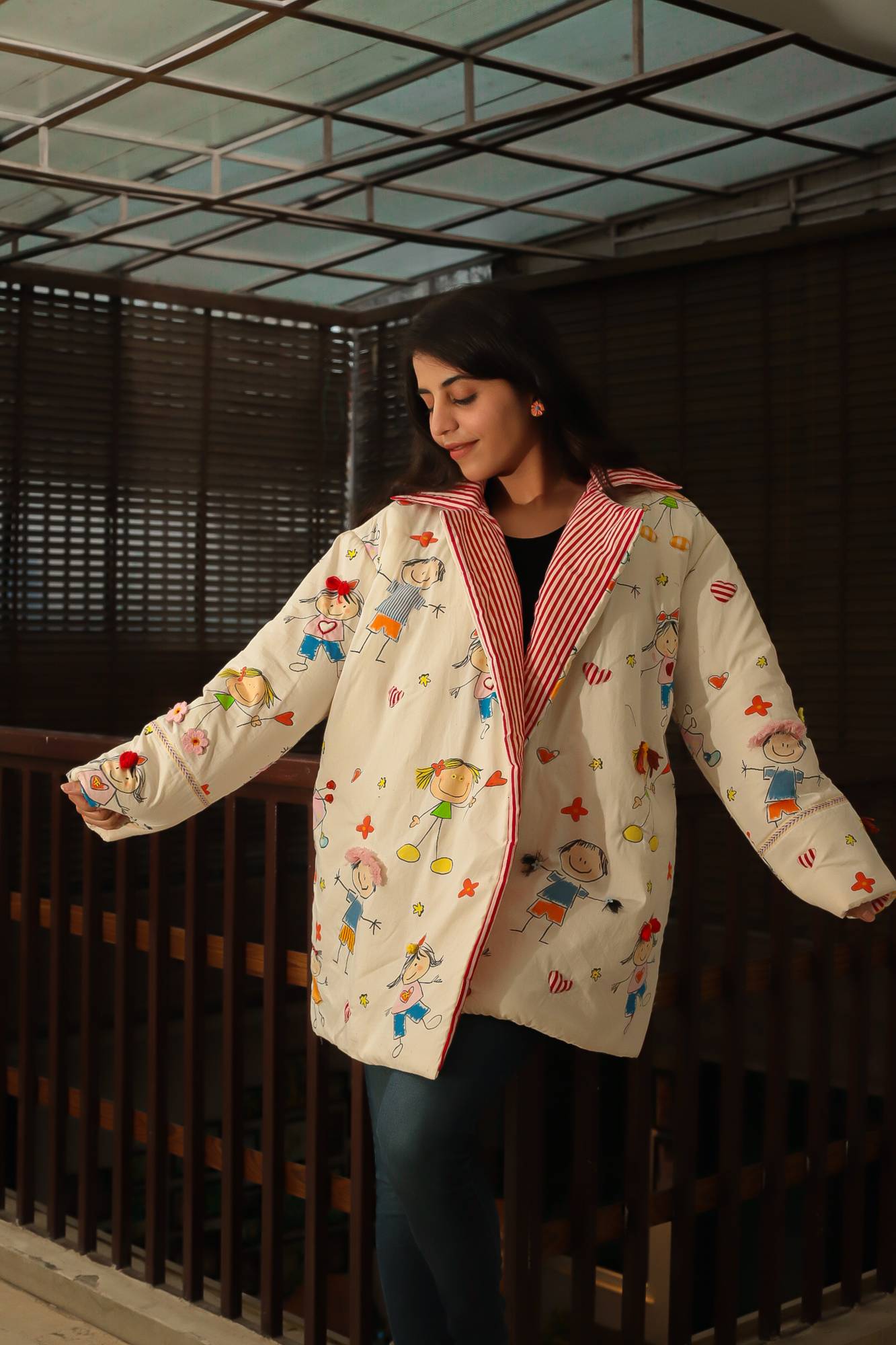 Doodle Doll Printed Detailed Jacket for Women
